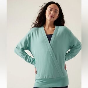 Athleta Purana V-Neck Wrap Sweatshirt Mint Green Women's Size XS Athleisure Cozy